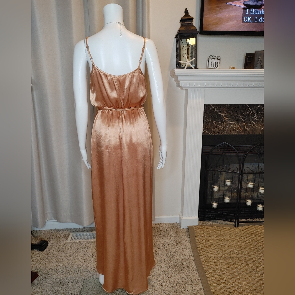Wayf Teagan Satin Maxi Rose Gold Wrap Dress, Rose Gold L - Picture 7 of 14